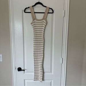 Beige and White Striped Midi Dress